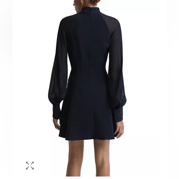 NWT REISS Perry Sheer Blouson Sleeve Navy Mini Dress Size 6 - Picture 2 of 14